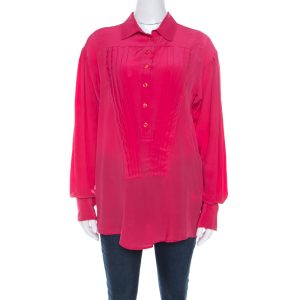 Just Cavalli Pink Silk Pleated Front Rolled Cuff Detail Blouse M, Shirts & Tops - Luxury Closet catalog