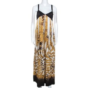 Just Cavalli Multicolor Printed Silk Pleated Bodice Detail Maxi Dress L, Dresses - Luxury Closet catalog