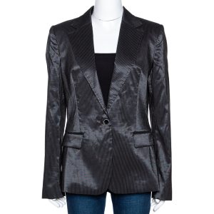 Just Cavalli Black Striped Cotton Ramie Blend Single Buttoned Blazer L, Coats & Jackets - Luxury Closet catalog