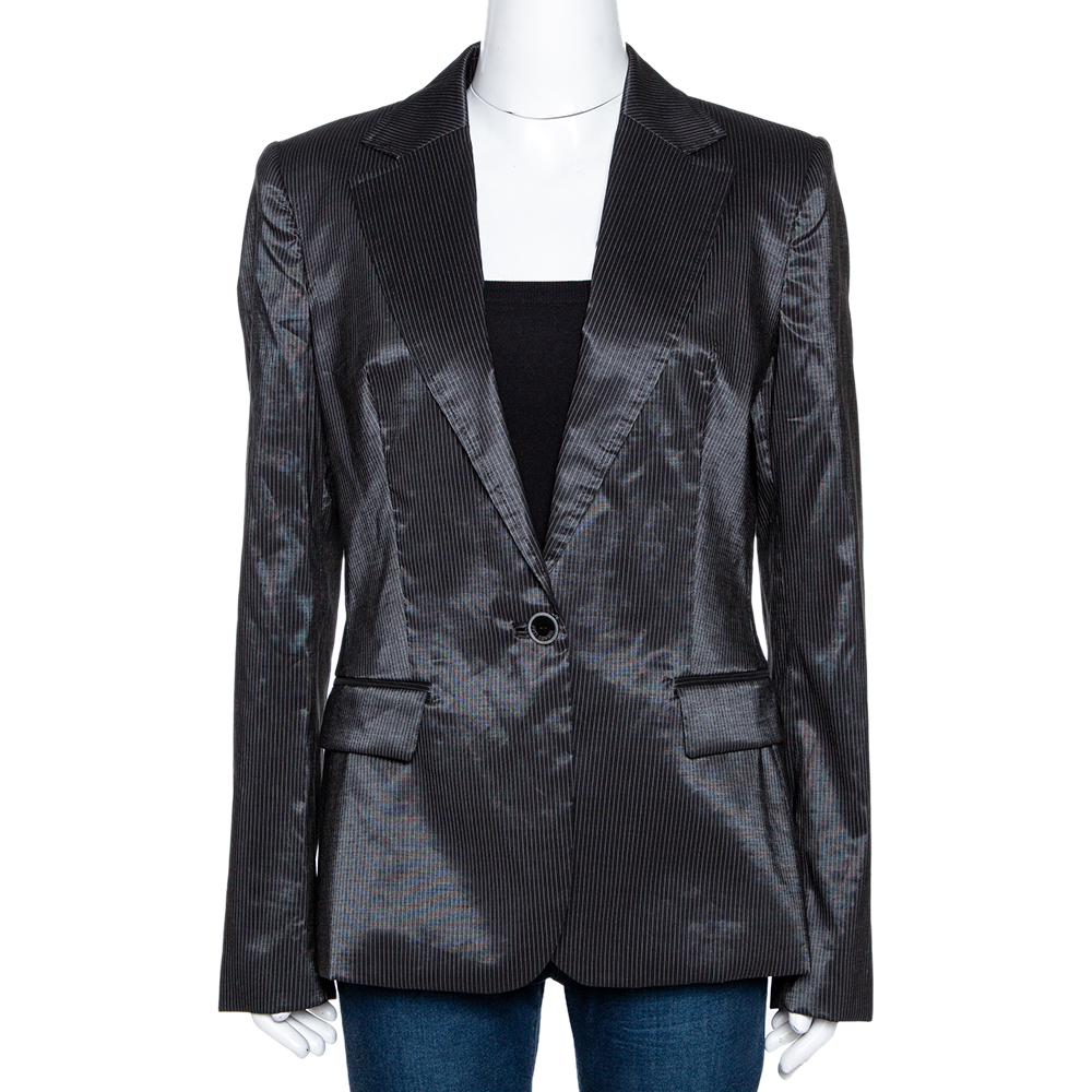 Just Cavalli Black Striped Cotton Ramie Blend Single Buttoned Blazer L, Coats & Jackets - Luxury Closet catalog