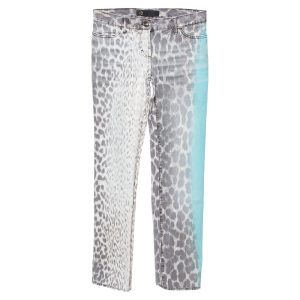 Just Cavalli Brown/Green Animal Print Light Wash Flared Bottom Jeans S, Jeans - Luxury Closet catalog