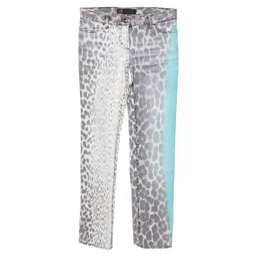 Just Cavalli Brown/Green Animal Print Light Wash Flared Bottom Jeans S, Jeans - Luxury Closet catalog