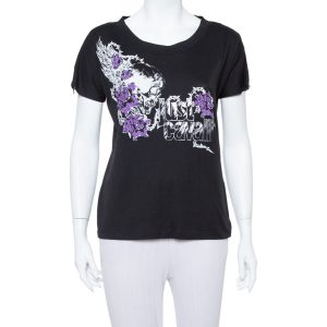 Just Cavalli Black Logo Printed Knit Zipper Detail T Shirt S, Shirts & Tops - Luxury Closet catalog