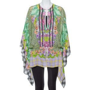 Just Cavalli Multicolor Printed Silk Waist Tie Detail Kaftan Tunic M, Shirts & Tops - Luxury Closet catalog