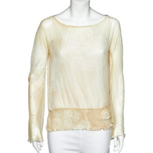Just Cavalli Pale Yellow Printed Crepe Elasticized Hem Blouse M, Shirts & Tops - Luxury Closet catalog
