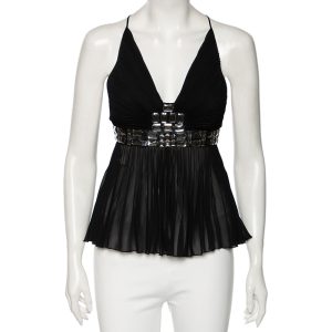 Just Cavalli Black Silk Embellished Waist Pleated Top S, Shirts & Tops - Luxury Closet catalog