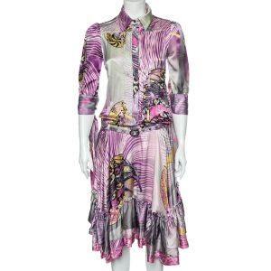 Just Cavalli Multicolor Printed Silk Belted Ruffled Hem Dress S, Dresses - Luxury Closet catalog