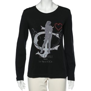 Just Cavalli Black Printed Cotton Knit Long Sleeve T-Shirt XL, Shirts & Tops - Luxury Closet catalog