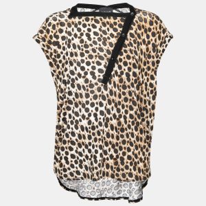 Just Cavalli Brown Leopard Printed Jersey Asymmetric Button Front Top XS, Shirts & Tops - Luxury Closet catalog