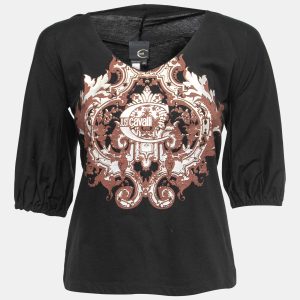 Just Cavalli Black Printed Cotton Top M, Shirts & Tops - Luxury Closet catalog