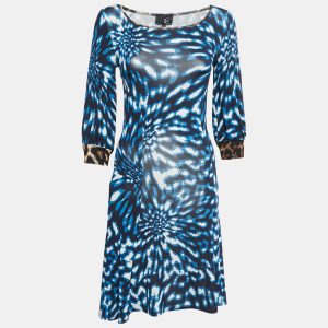 Just Cavalli Blue Printed Jersey Long Sleeve Midi Dress S, Dresses - Luxury Closet catalog