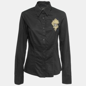 Just Cavalli Black Cotton Logo Crest Embroidered Shirt M, Shirts & Tops - Luxury Closet catalog
