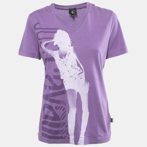 Just Cavalli Purple Printed Cotton V-Neck T-Shirt L, Shirts & Tops - Luxury Closet catalog