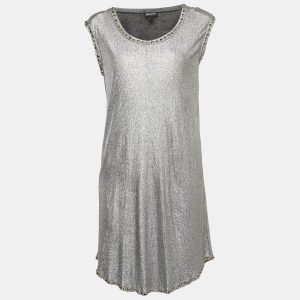 Just Cavalli Metallic Silver Lamé Jersey Metal Embellished Mini Dress S, Dresses - Luxury Closet catalog