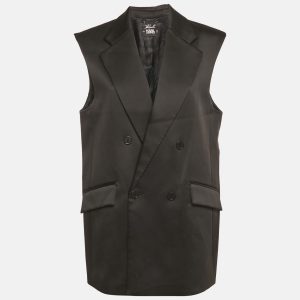 Karl Lagerfeld Black Satin Pleats Detail Tailored Gilet M, Coats & Jackets - Luxury Closet catalog