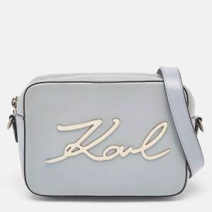 Karl Lagerfeld Light Blue Leather K/Signature Camera Crossbody Bag, Handbags - Luxury Closet catalog