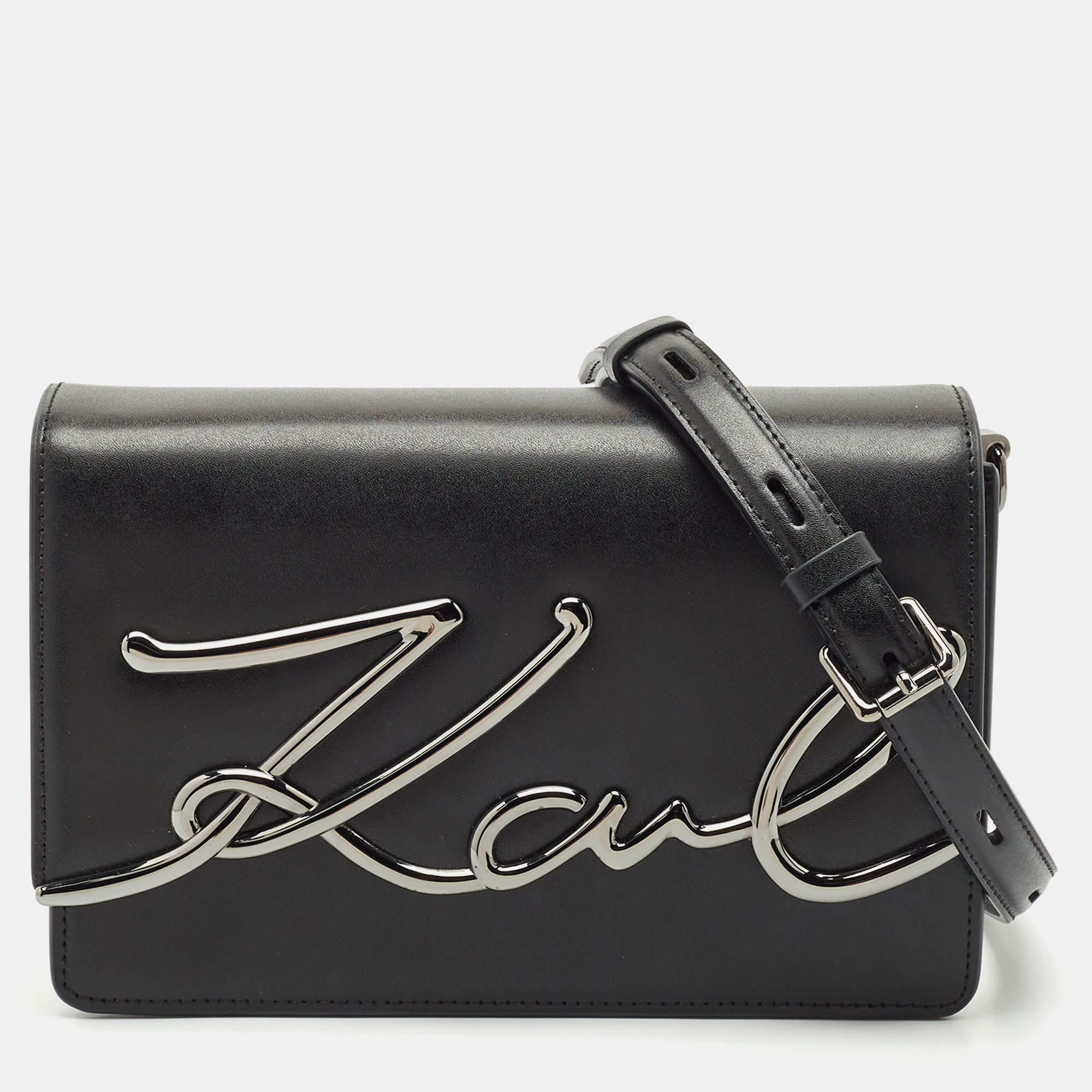 Karl Lagerfeld Black Leather K/Signature Shoulder Bag, Shoulder Bags - Luxury Closet catalog