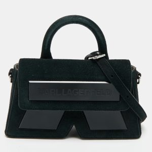 Karl Lagerfeld Black Suede Ikon/K Top Handle Bag, Satchels - Luxury Closet catalog