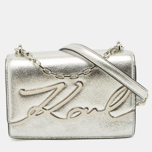 Karl Lagerfeld Silver Leather K/Signature Shoulder Bag, Shoulder Bags - Luxury Closet catalog
