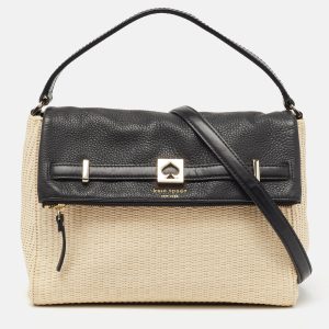 Kate Spade Beige/Black Woven Straw and Leather Loula Shoulder Bag, Satchels - Luxury Closet catalog