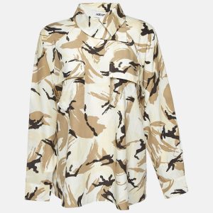 Kenzo Beige Camouflage Print Silk Blend Asymmetric Shirt S, Shirts & Tops - Luxury Closet catalog