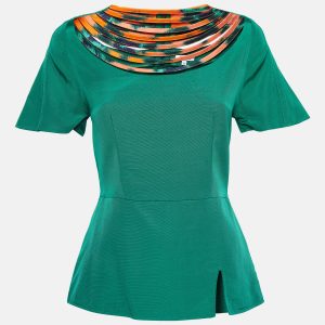 Kenzo Green Cotton Blend Patterned Neck Top S, Shirts & Tops - Luxury Closet catalog