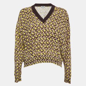 Kenzo Yellow Patterned Cotton Knit V-Neck Sweater S, Sweaters & Cardigans - Luxury Closet catalog
