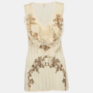 Kenzo Beige Printed Jersey and Mesh Ruffle Trimmed T-Shirt XL, Shirts & Tops - Luxury Closet catalog