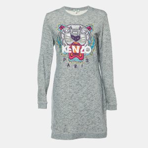 Kenzo Grey Melange Knit Tiger Embroidered Sweater Dress L, Dresses - Luxury Closet catalog