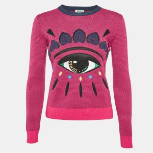 Kenzo Pink Logo Eye Embroidered Wool Knit Crew Neck Sweater XS, Sweaters & Cardigans - Luxury Closet catalog