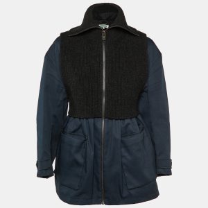 Kenzo Black/Navy Blue Rib Knit and Cotton Pleated Zip-Up Jacket M, Coats & Jackets - Luxury Closet catalog