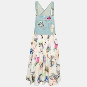 Kenzo Blue Eyes Print Silk and Denim Applique Detail Midi Dress M, Dresses - Luxury Closet catalog