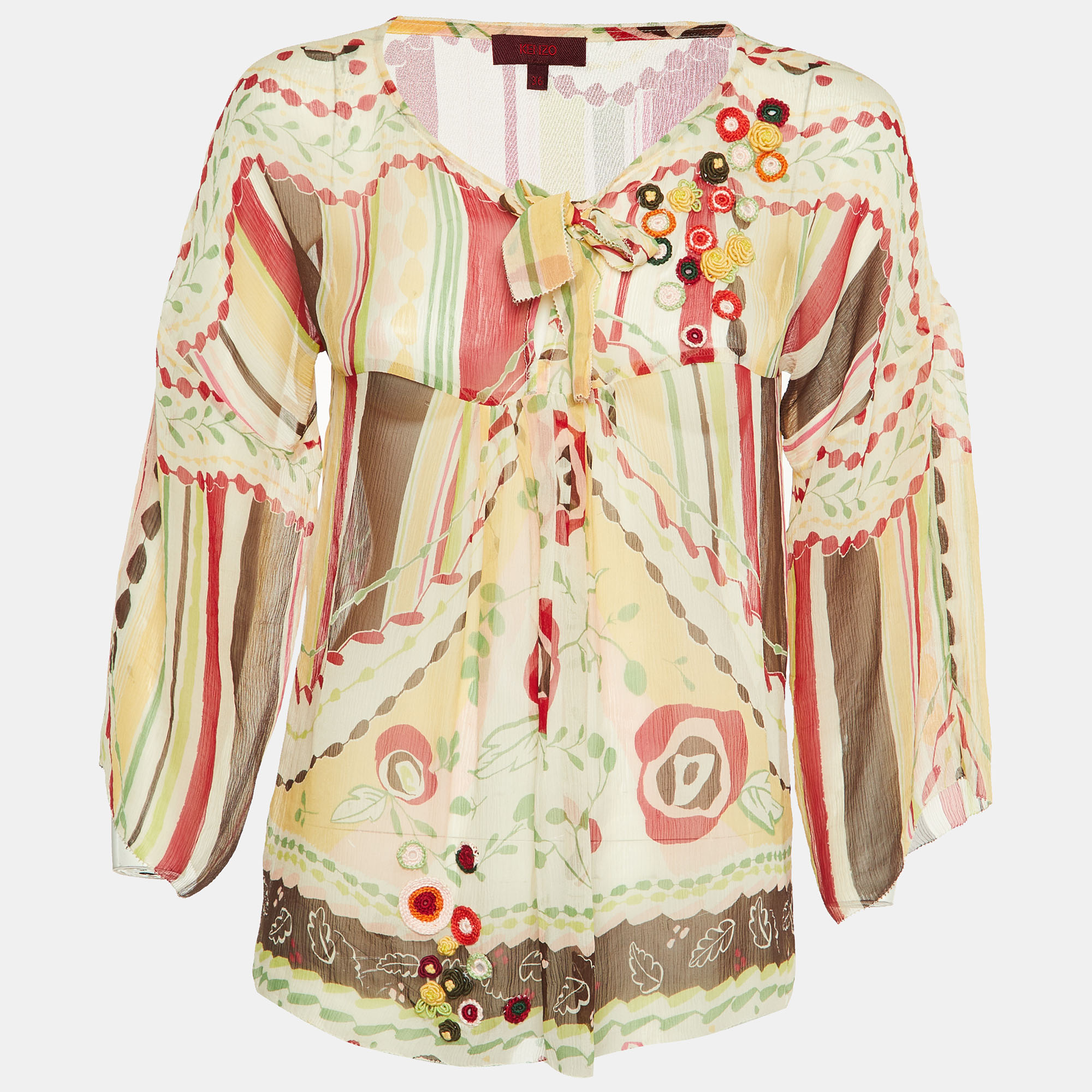 Kenzo Multicolor Floral Print Silk Chiffon Top S, Shirts & Tops - Luxury Closet catalog