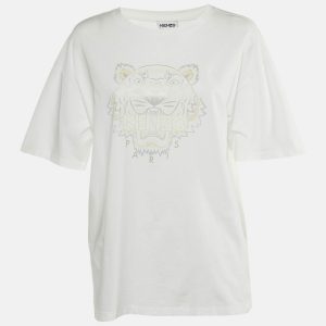 Kenzo White Tiger Print Cotton Crew Neck T-Shirt L, Shirts & Tops - Luxury Closet catalog