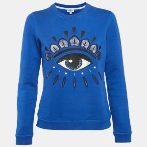 Kenzo Blue Eye Embroidered Cotton Crew Neck Sweatshirt S, Sweaters & Cardigans - Luxury Closet catalog