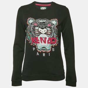 Kenzo Black Tiger Logo Embroidered Cotton Knit Sweatshirt M, Sweaters & Cardigans - Luxury Closet catalog