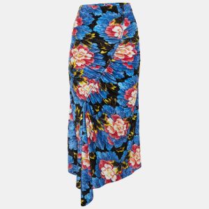 Kenzo Blue Floral Printed Velvet Ruched Midi Skirt M, Skirts - Luxury Closet catalog