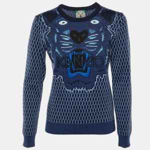 Kenzo Blue Tiger Embroidered Wool Crew Neck Sweater M, Sweaters & Cardigans - Luxury Closet catalog