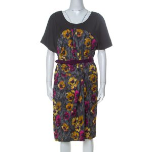 Kenzo Grey Floral Brushstroke Print Stretch Cotton Belted Dress M, Dresses - Luxury Closet catalog
