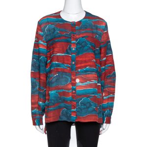 Kenzo Maroon Cloud Print Chiffon Long Sleeve Blouse L, Shirts & Tops - Luxury Closet catalog