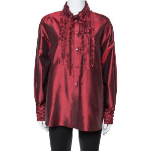 Kenzo Maroon Silk Ruffled Detail Long Sleeve Blouse M, Shirts & Tops - Luxury Closet catalog