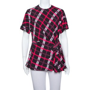 Kenzo Black Plaid Pattern Printed Crepe Waist Inset Tie Detail Top M, Shirts & Tops - Luxury Closet catalog
