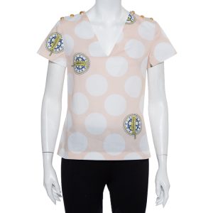 Kenzo Beige Polka Dot Logo Printed Cotton V-Neck Top S, Shirts & Tops - Luxury Closet catalog