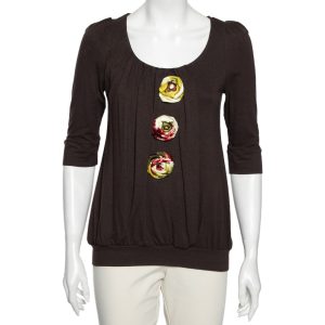 Kenzo Brown Knit Floral Applique Detailed Top S, Shirts & Tops - Luxury Closet catalog