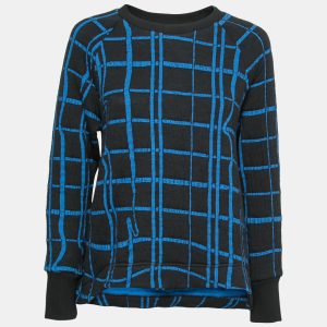 Kenzo Blue and Black Checkered Printed Knit Long Sleeve Crew Neck Sweater L, Sweaters & Cardigans - Luxury Closet catalog