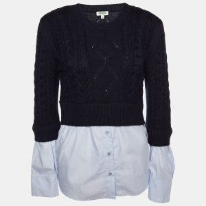 Kenzo Navy Blue Wool Knit & Shirt Insert Sweater L, Sweaters & Cardigans - Luxury Closet catalog