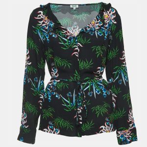Kenzo Black Floral Printed Crepe Top M, Shirts & Tops - Luxury Closet catalog