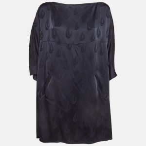 Kenzo Navy Blue Patterned Satin Loose Fit Mini Dress S, Dresses - Luxury Closet catalog