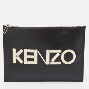 Kenzo Black Leather Logo Zipped Pouch, Clutches & Special Occasion Bags - Luxury Closet catalog