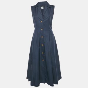 Khaite Navy Blue Cotton Flared Sleeveless Midi Dress M, Dresses - Luxury Closet catalog